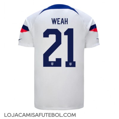 Camisa de Futebol Estados Unidos Timothy Weah #21 Equipamento Principal Mundo 2022 Manga Curta